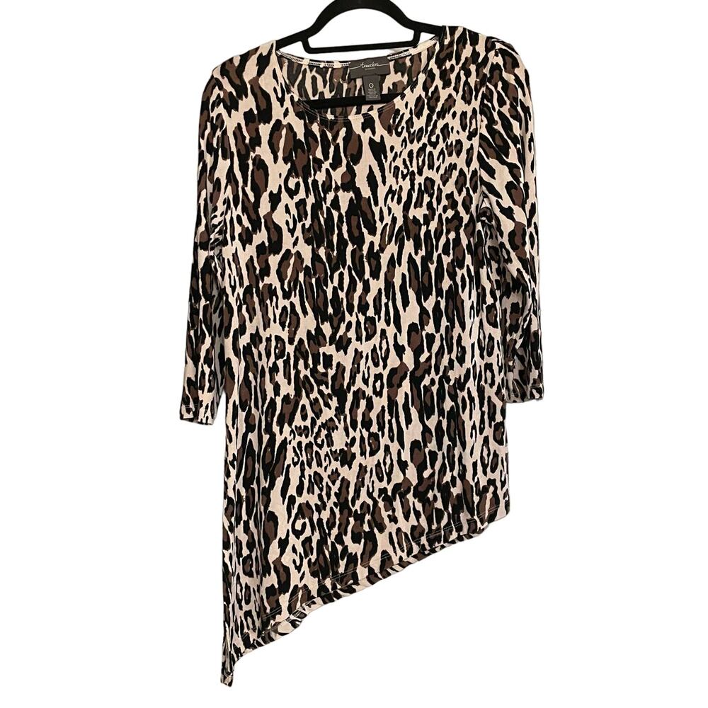 Chicos Travelers Top‎ Leopard Animal Print Asymmetrical Slinky Size 0 US Small